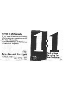 Zeiss Ikon Contaflex Super B manual. Camera Instructions.